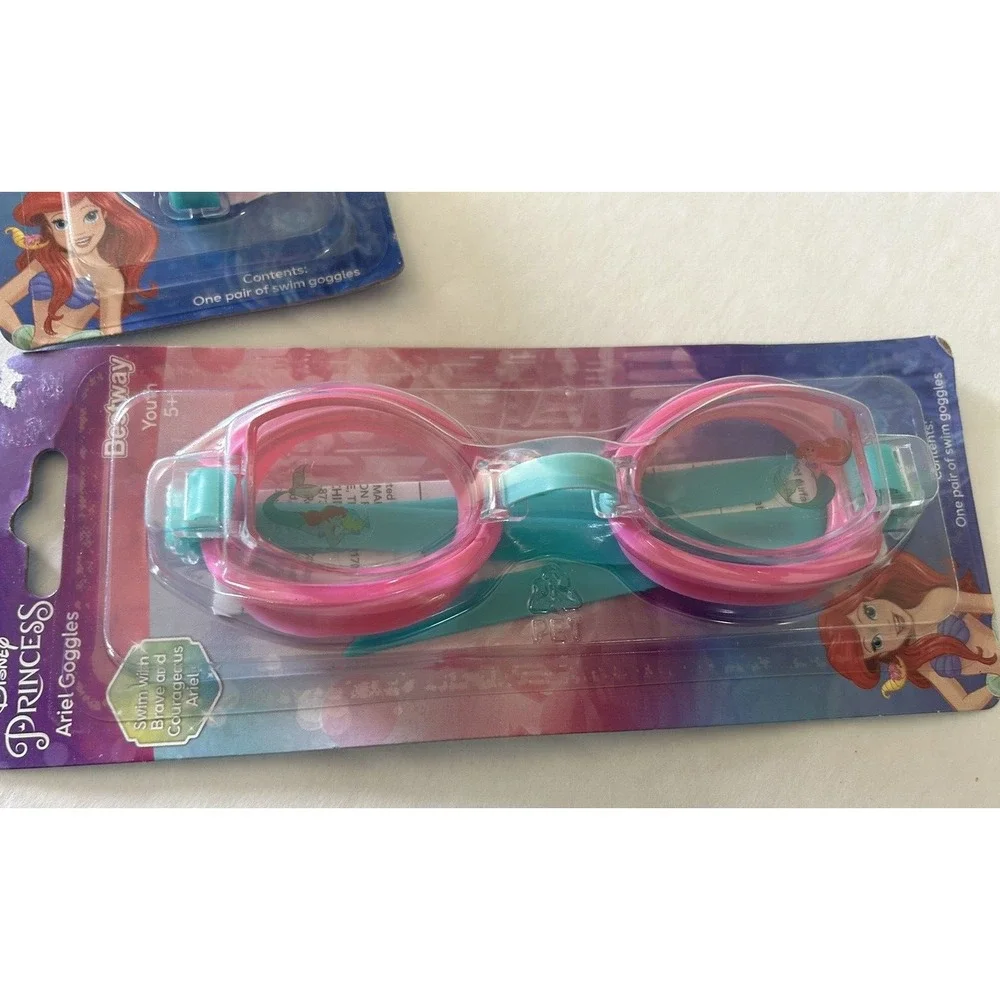 Princess Ariel Swim Goggles Ages 5+ Pink Disney Lot‎ of 2 New UV Protection BxCC